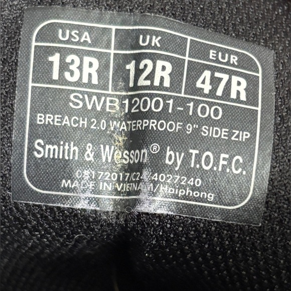 Smith & Wesson Breach 2.0 Tactical Waterproof Side-Zip Boots Black Size 13R - Picture 11 of 13